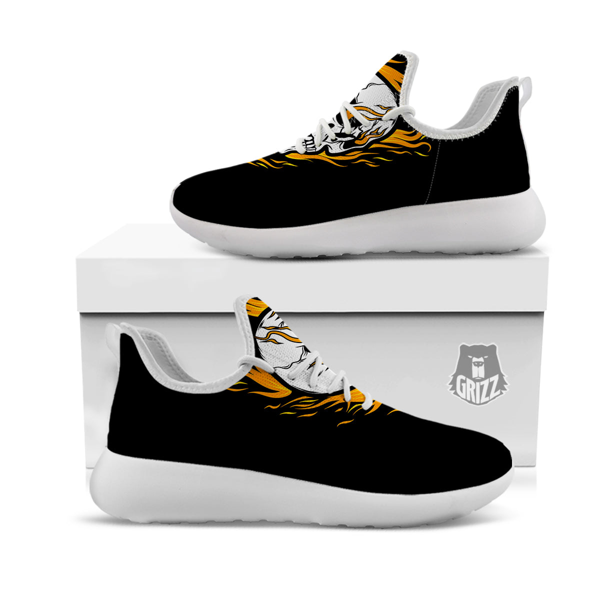 Fire Skull Head Print White Athletic Shoes-grizzshop