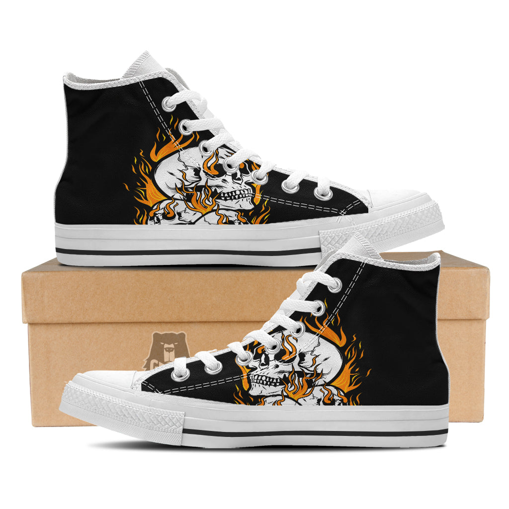 Fire Skull Head Print White High Top Shoes-grizzshop