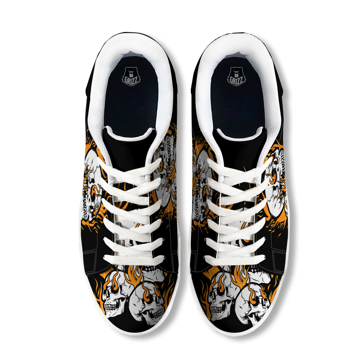 Fire Skull Head Print White Low Top Sneakers-grizzshop