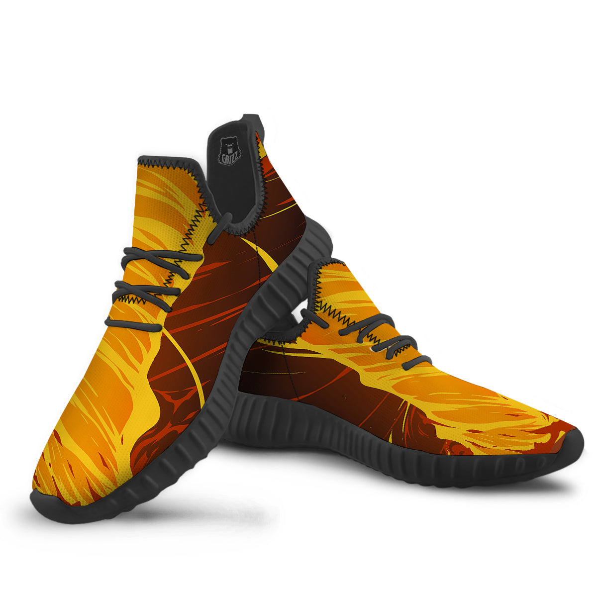 Fire Tornado Print Black Walking Shoes-grizzshop