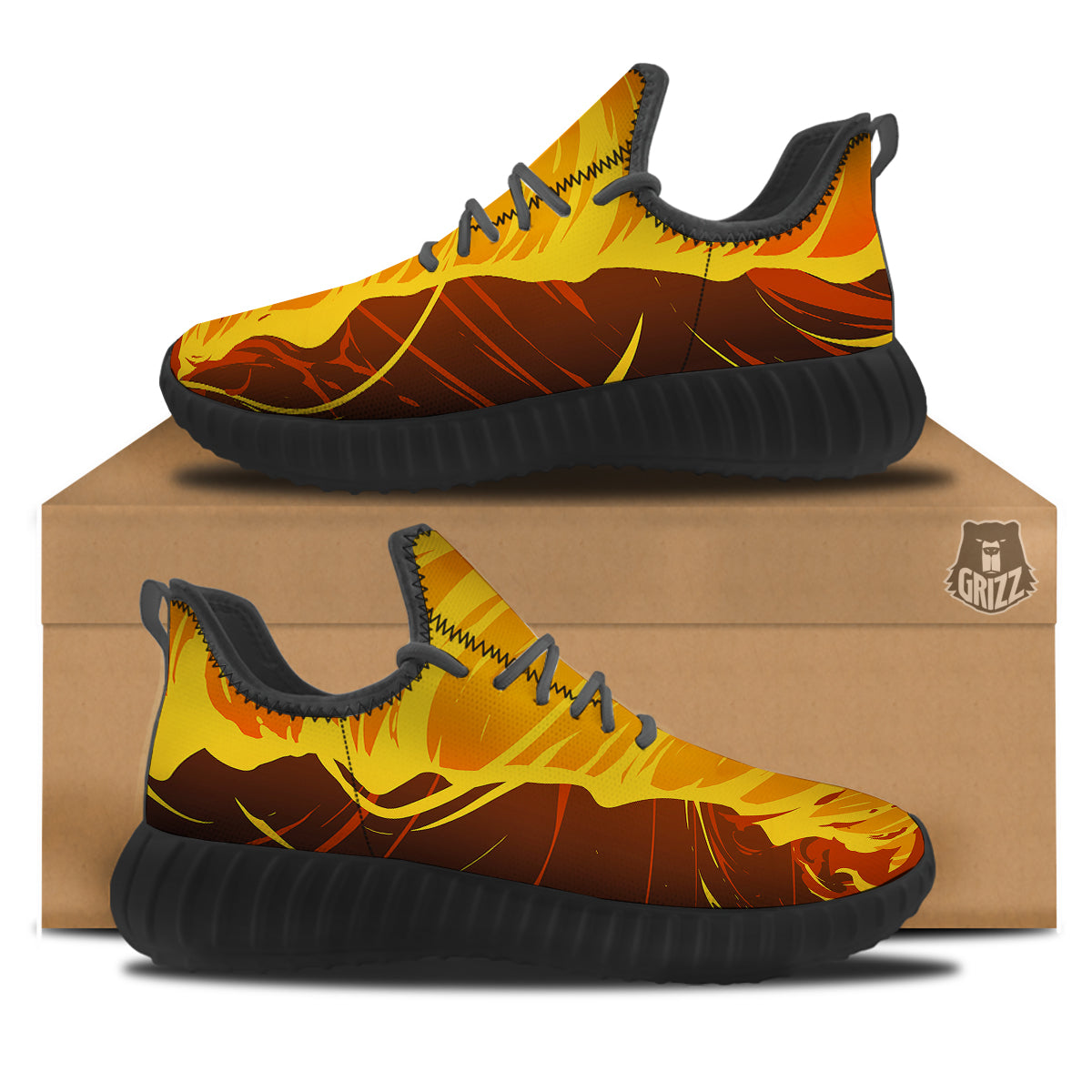 Fire Tornado Print Black Walking Shoes-grizzshop