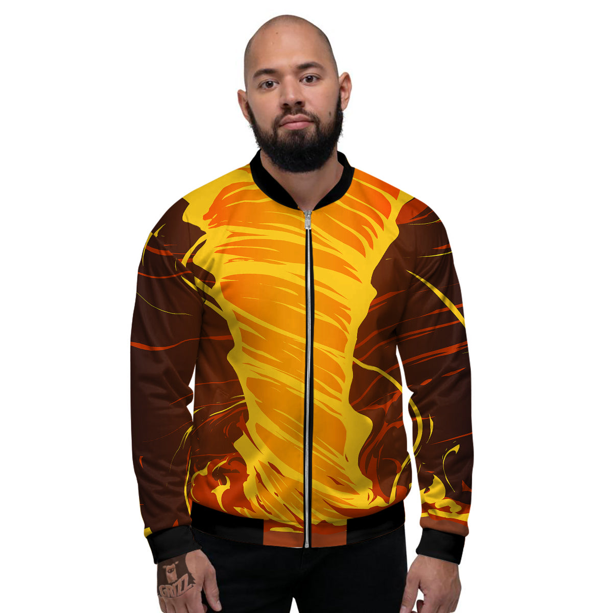 Fire Tornado Print Men's Bomber Jacket-grizzshop