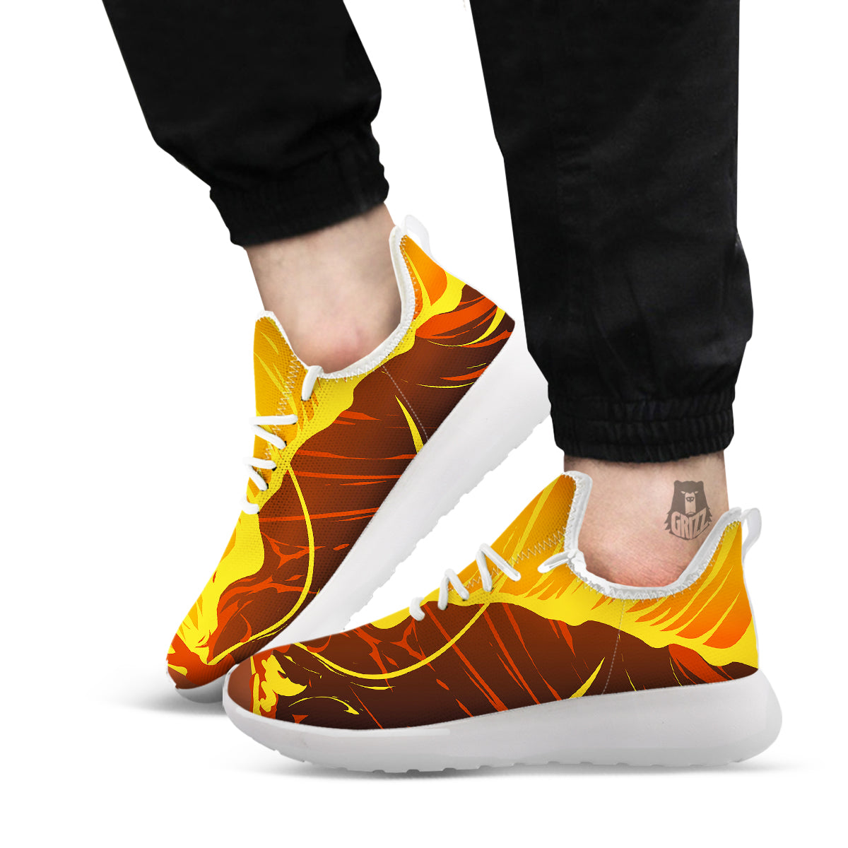 Fire Tornado Print White Athletic Shoes-grizzshop