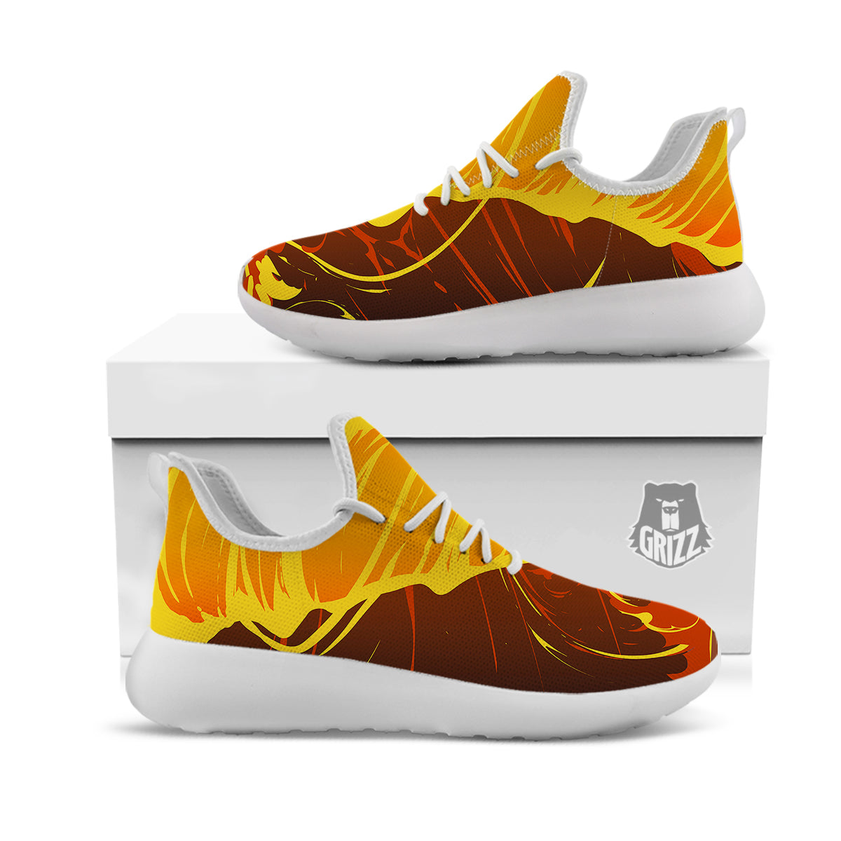 Fire Tornado Print White Athletic Shoes-grizzshop