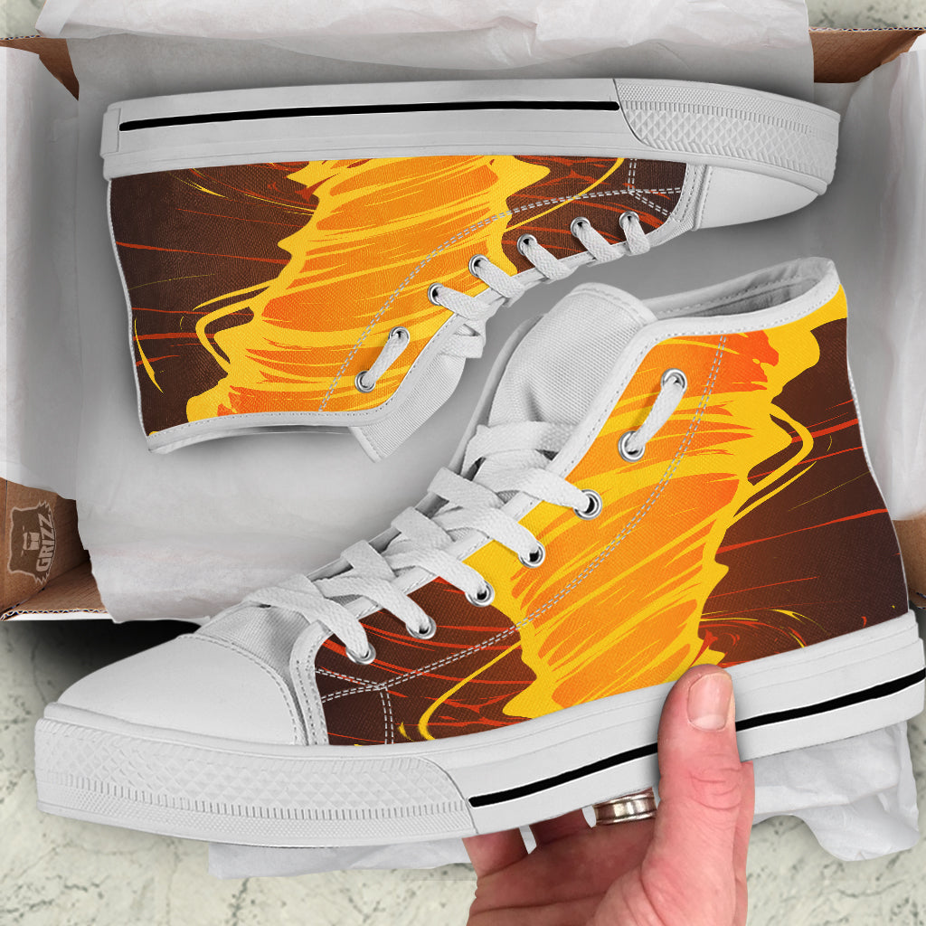 Fire Tornado Print White High Top Shoes-grizzshop