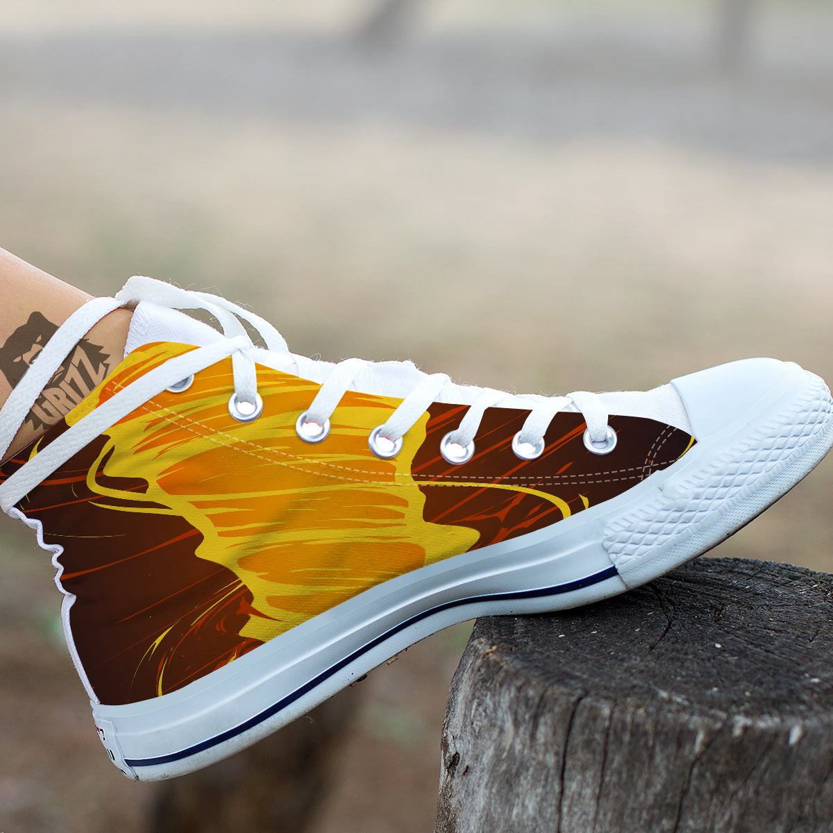 Fire Tornado Print White High Top Shoes-grizzshop