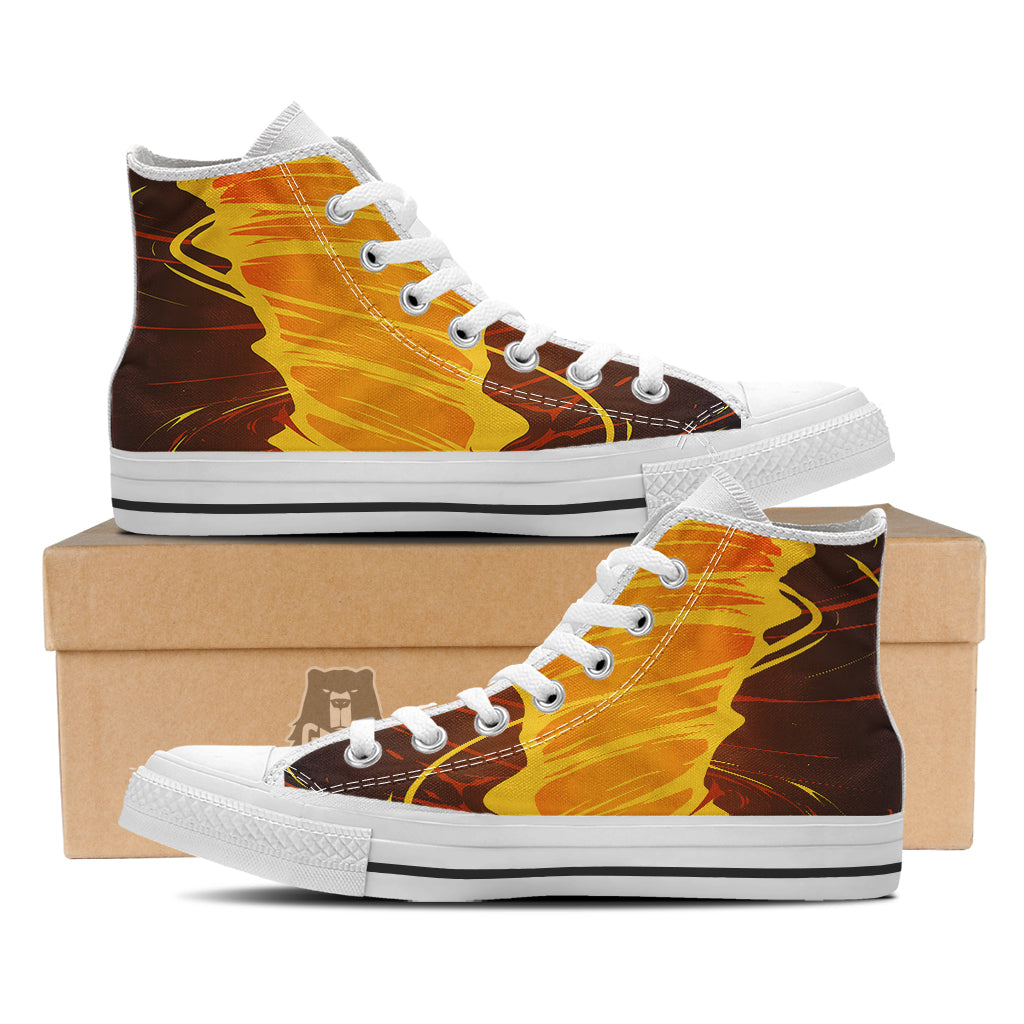 Fire Tornado Print White High Top Shoes-grizzshop
