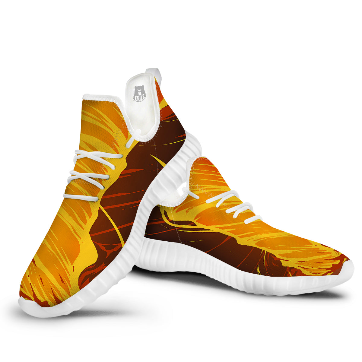 Fire Tornado Print White Walking Shoes-grizzshop