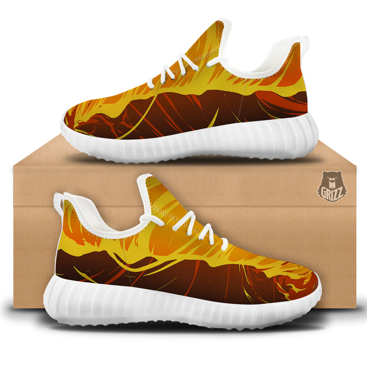 Fire Tornado Print White Walking Shoes-grizzshop