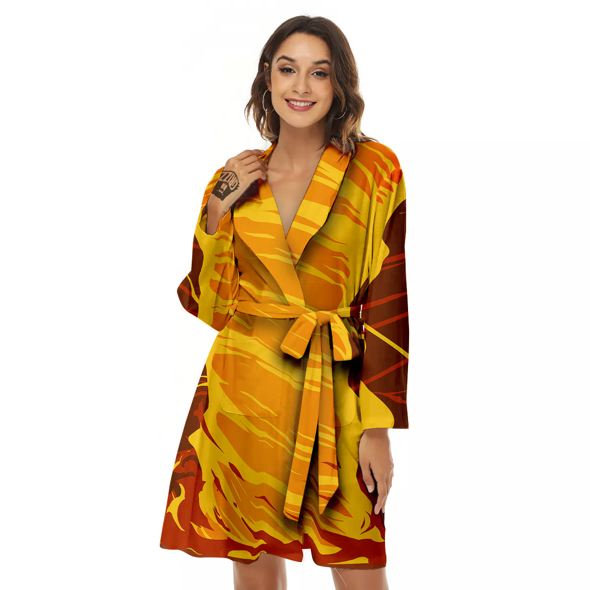 Fire Tornado Print Women's Robe-grizzshop