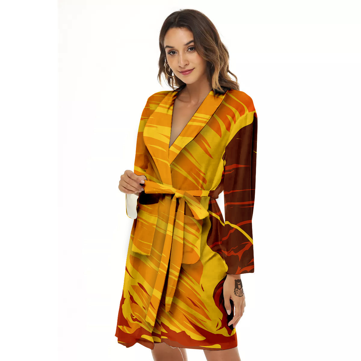 Fire Tornado Print Women's Robe-grizzshop