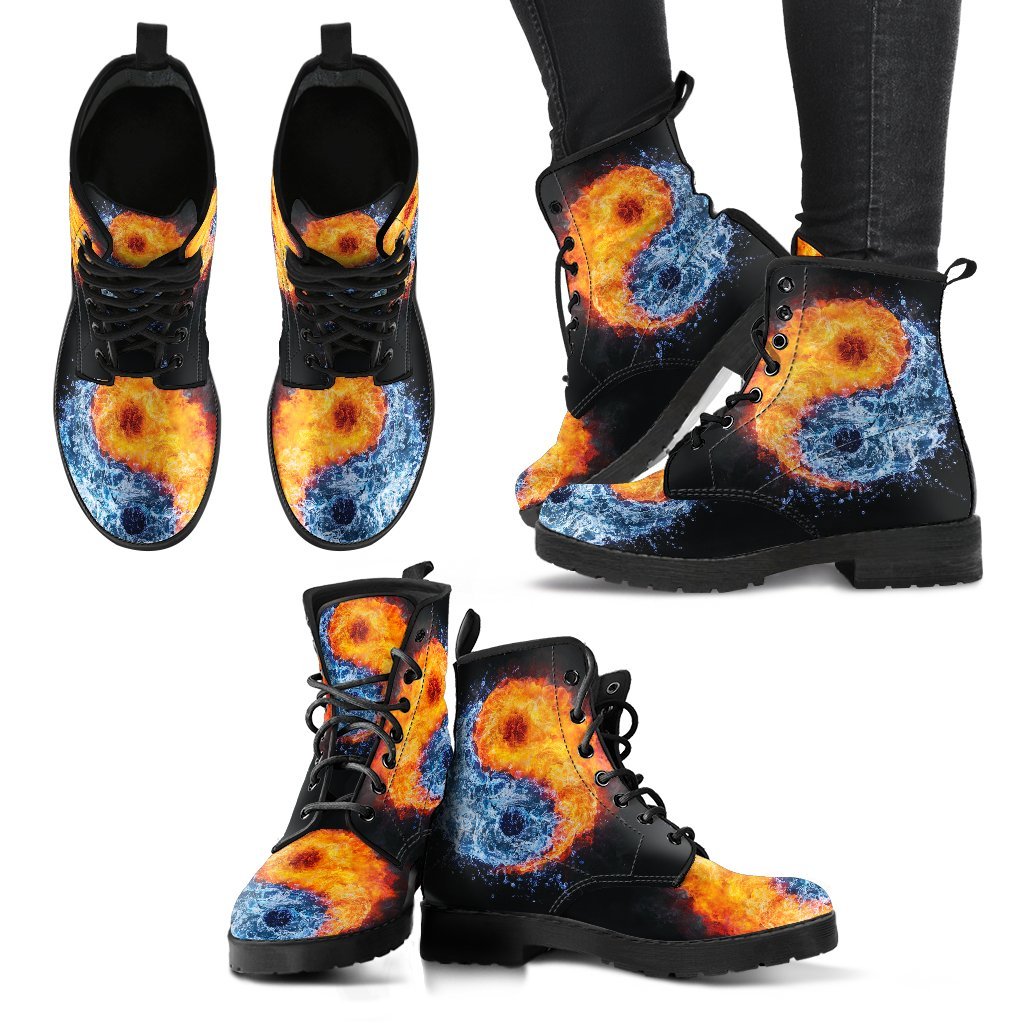 Fire Water YinYang Handcrafted Boots-grizzshop