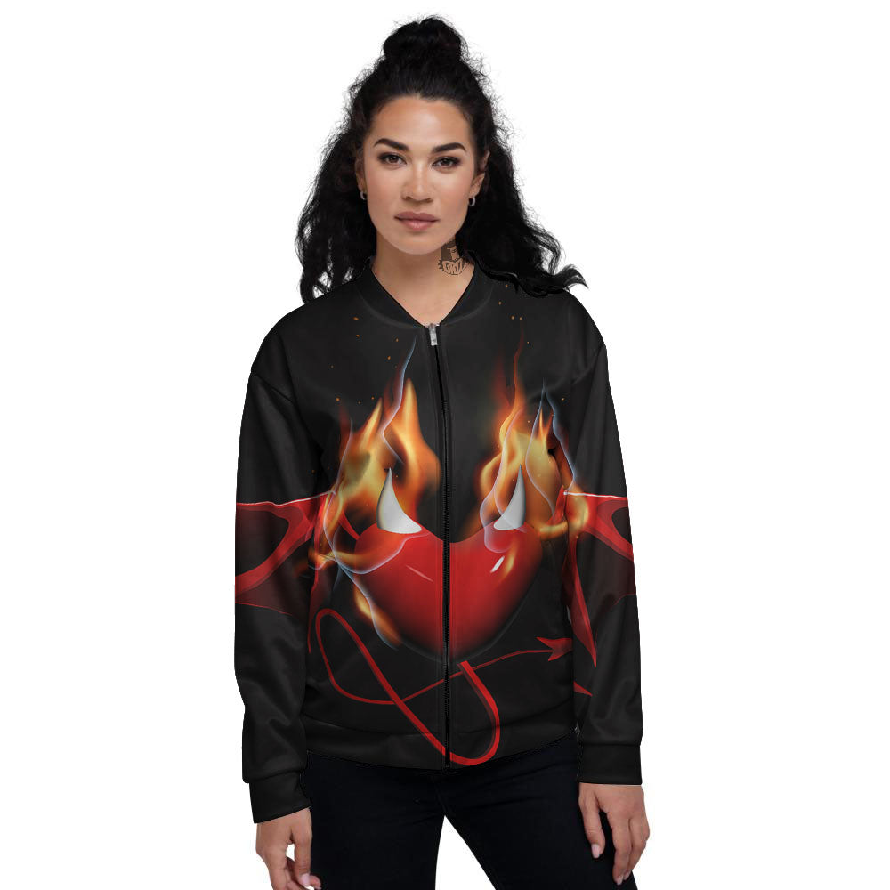 Fire Wings Angel Heart Print Women's Bomber Jacket-grizzshop