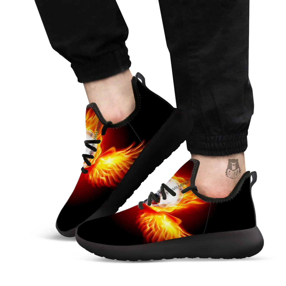 Fire Wings With Flaming Skull Print Black Athletic Shoes-grizzshop