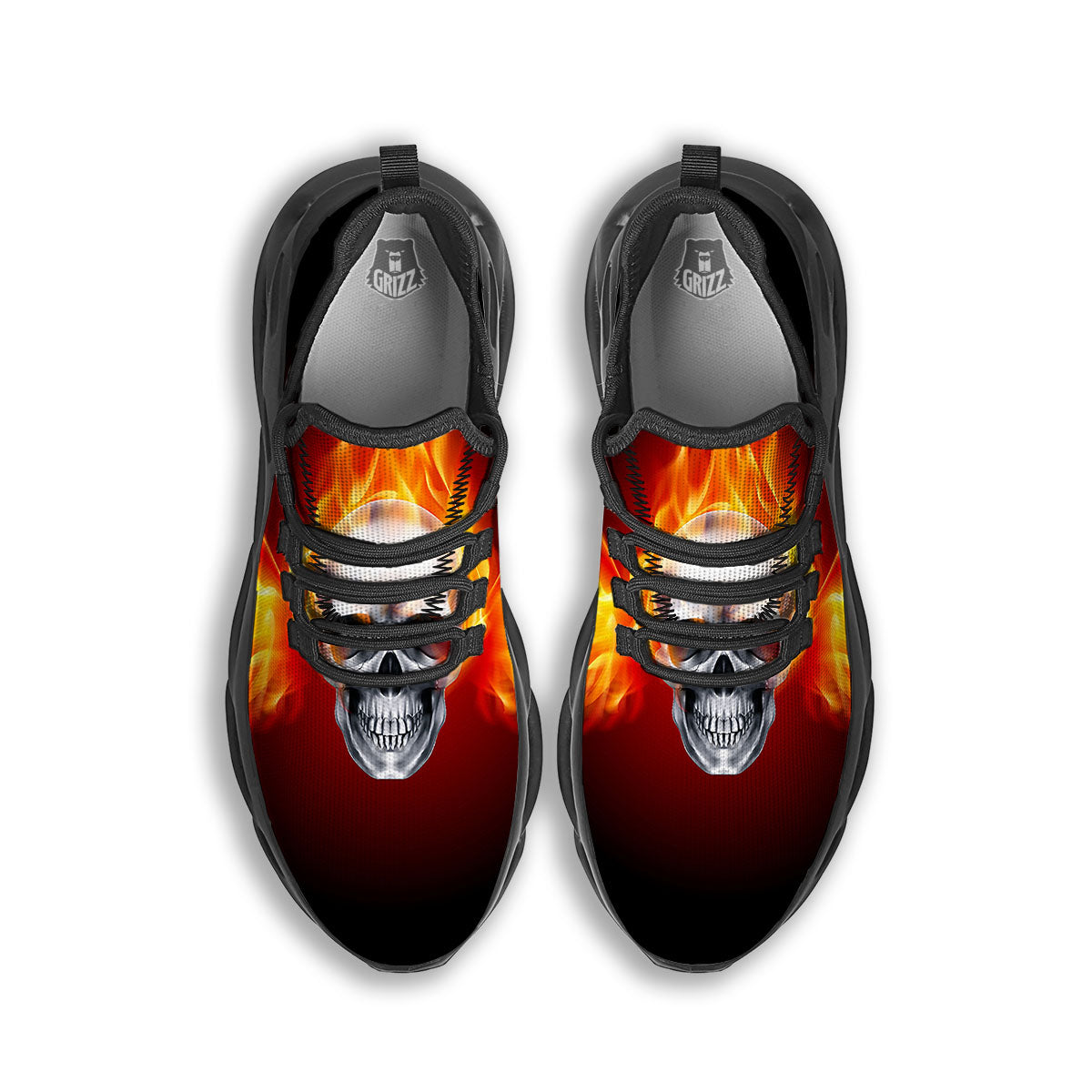 Fire Wings With Flaming Skull Print Black Running Shoes-grizzshop
