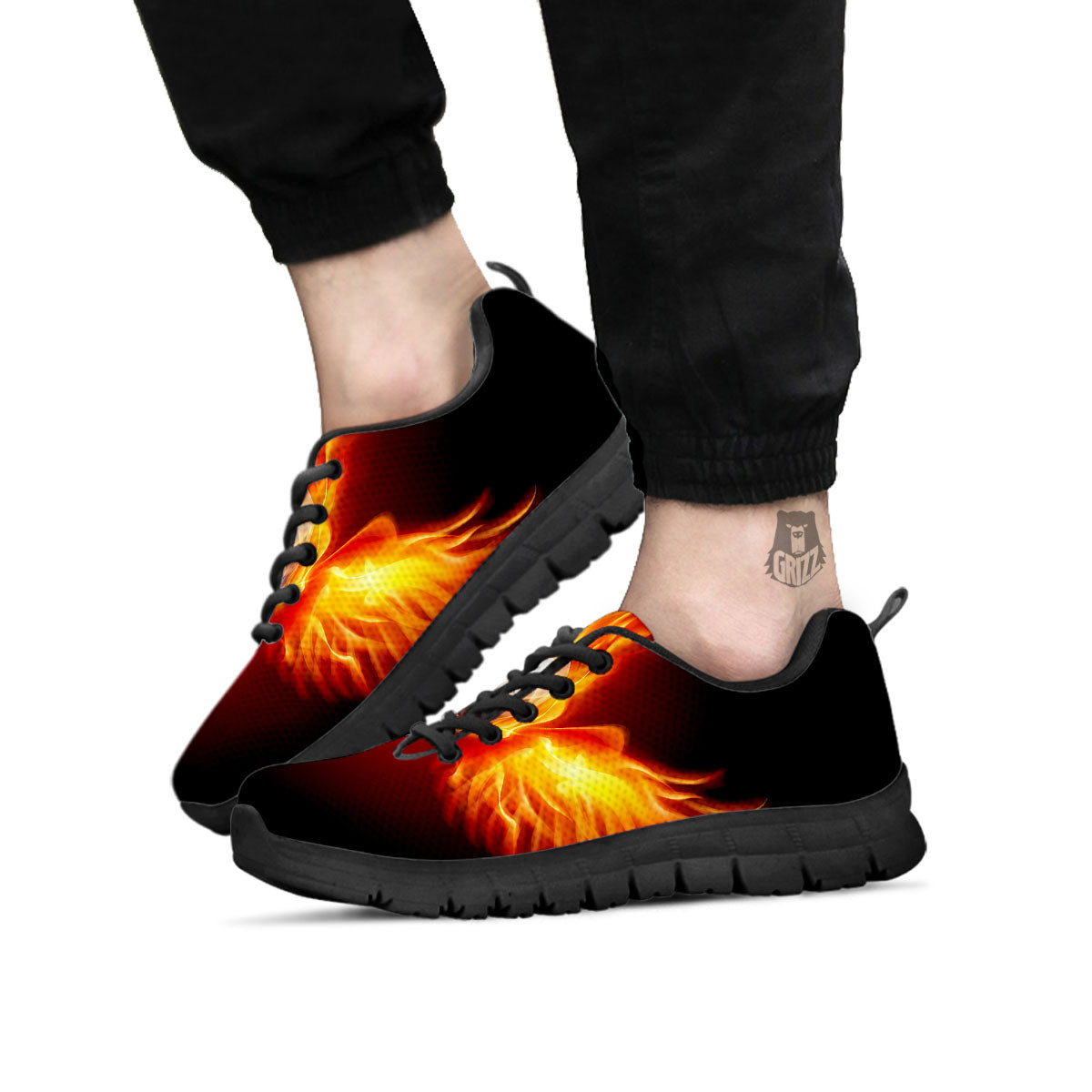Fire Wings With Flaming Skull Print Black Sneaker-grizzshop