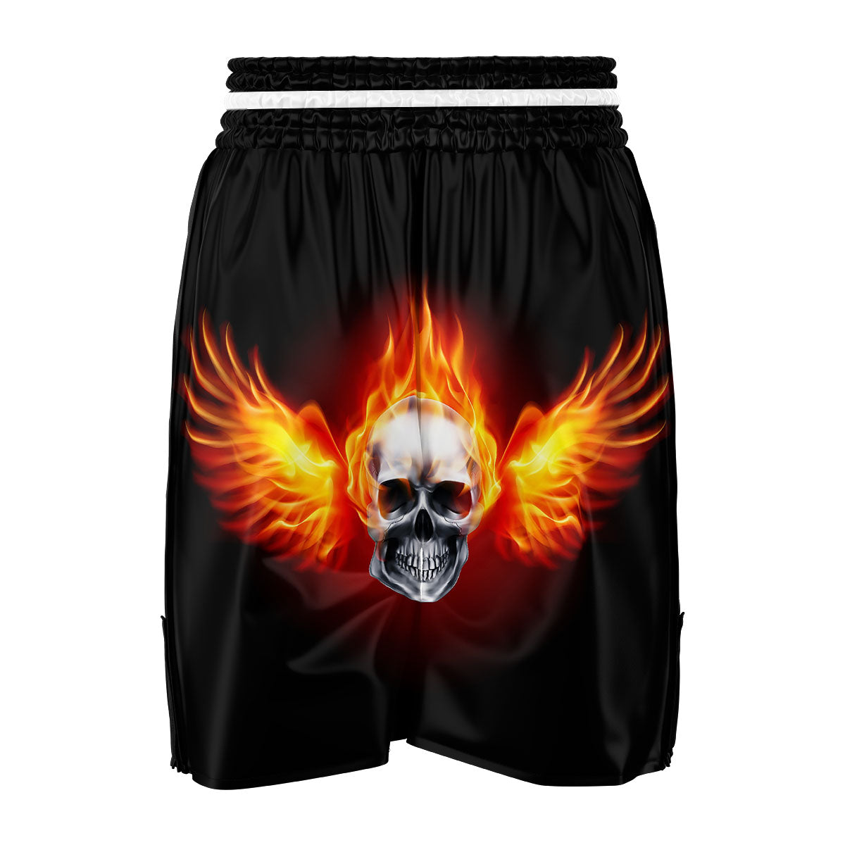 Fire Wings With Flaming Skull Print Boxing Shorts-grizzshop