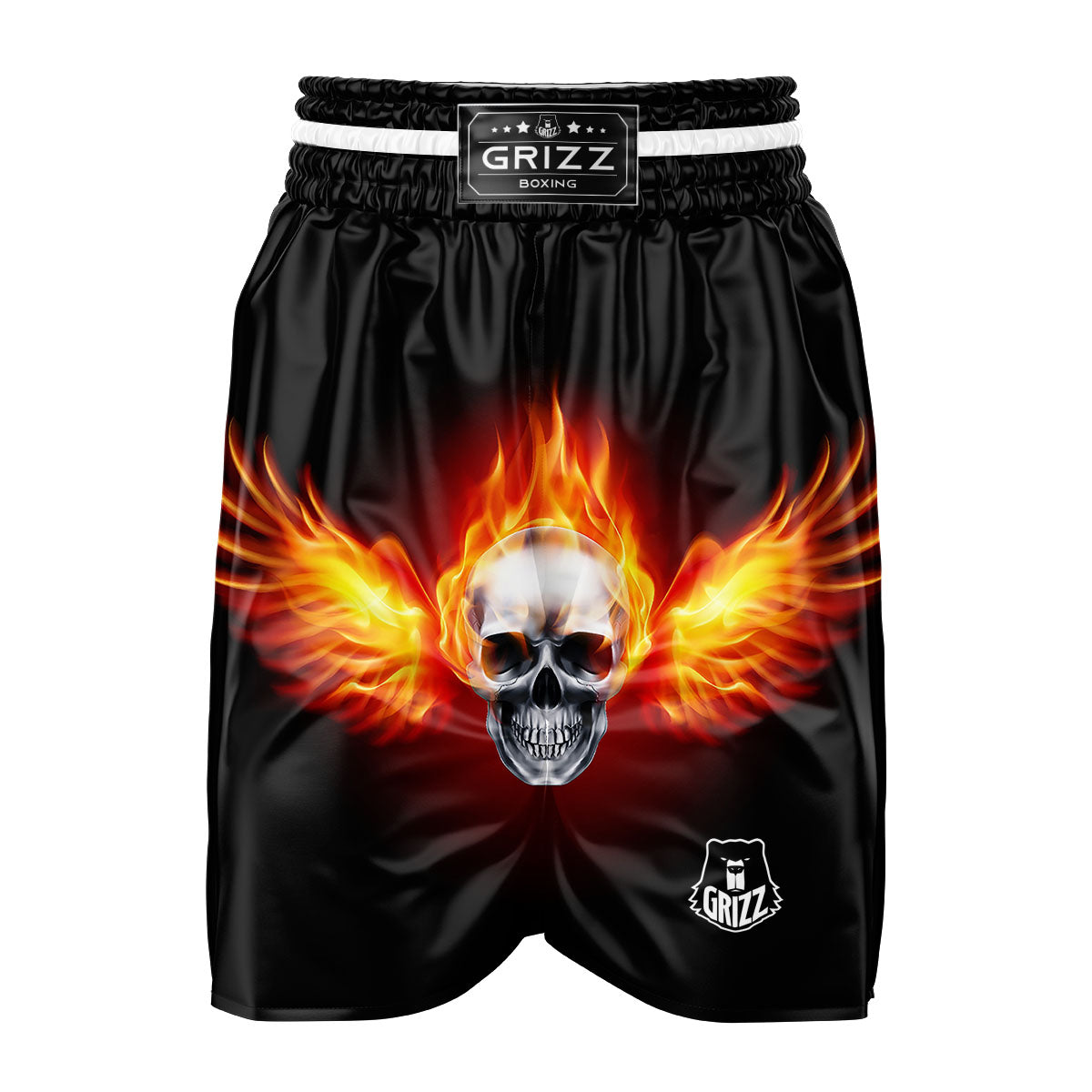 Fire Wings With Flaming Skull Print Boxing Shorts-grizzshop