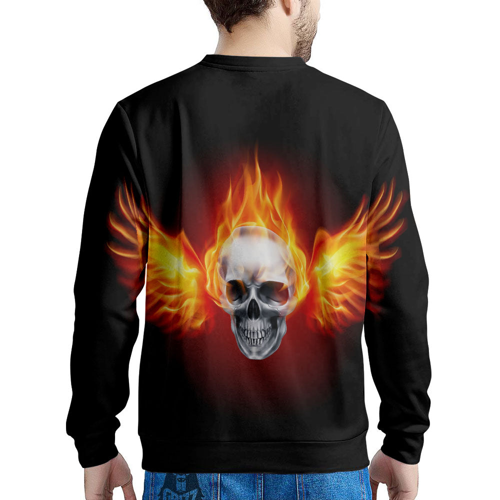 Fire Wings With Flaming Skull Print Men's Sweatshirt-grizzshop