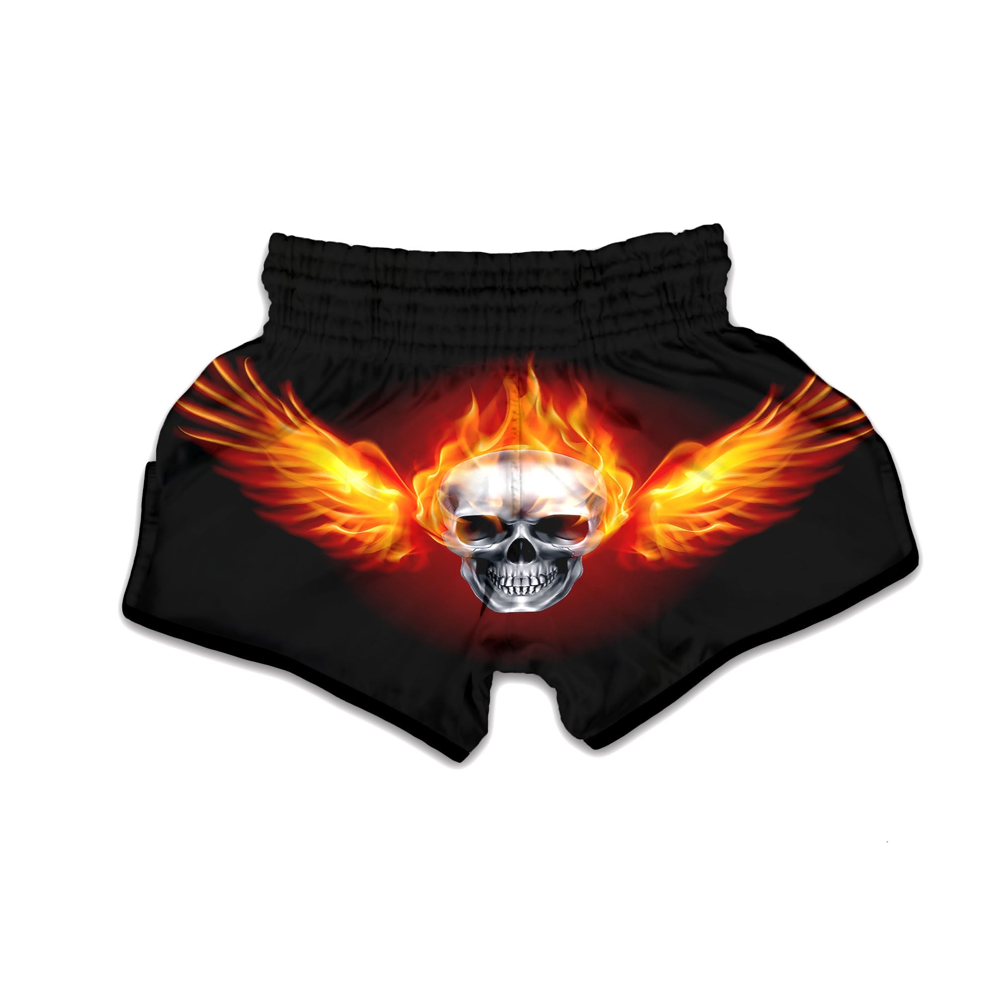 Fire Wings With Flaming Skull Print Muay Thai Boxing Shorts-grizzshop