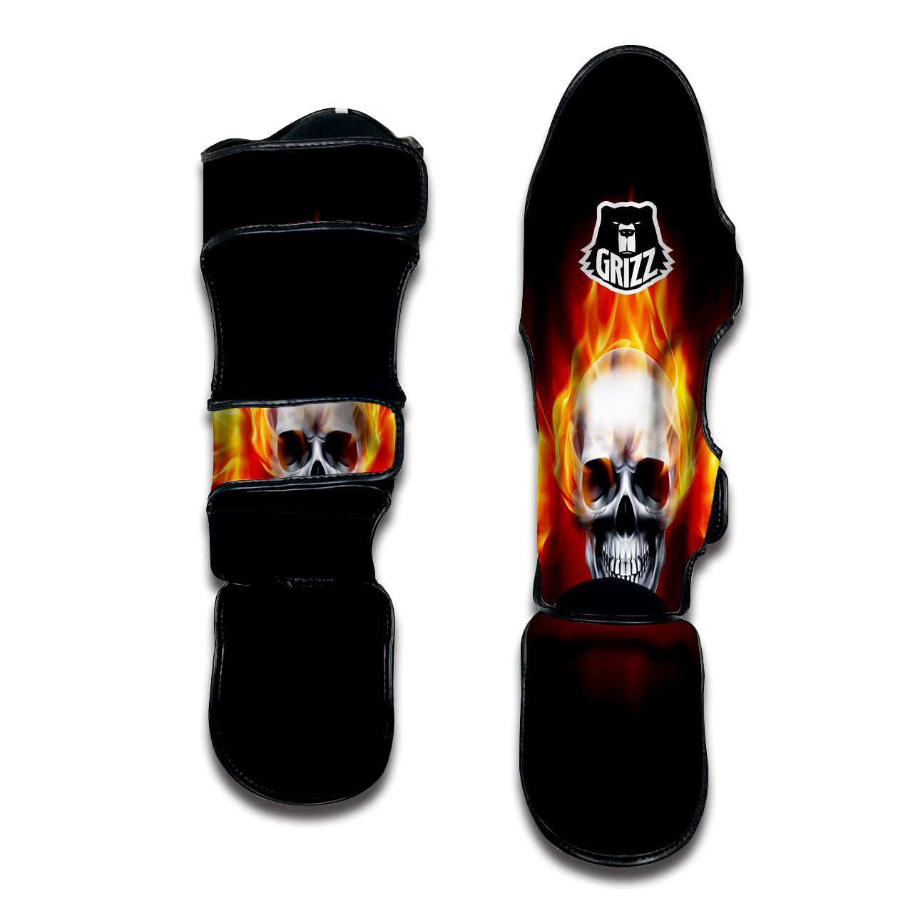 Fire Wings With Flaming Skull Print Muay Thai Shin Guards-grizzshop