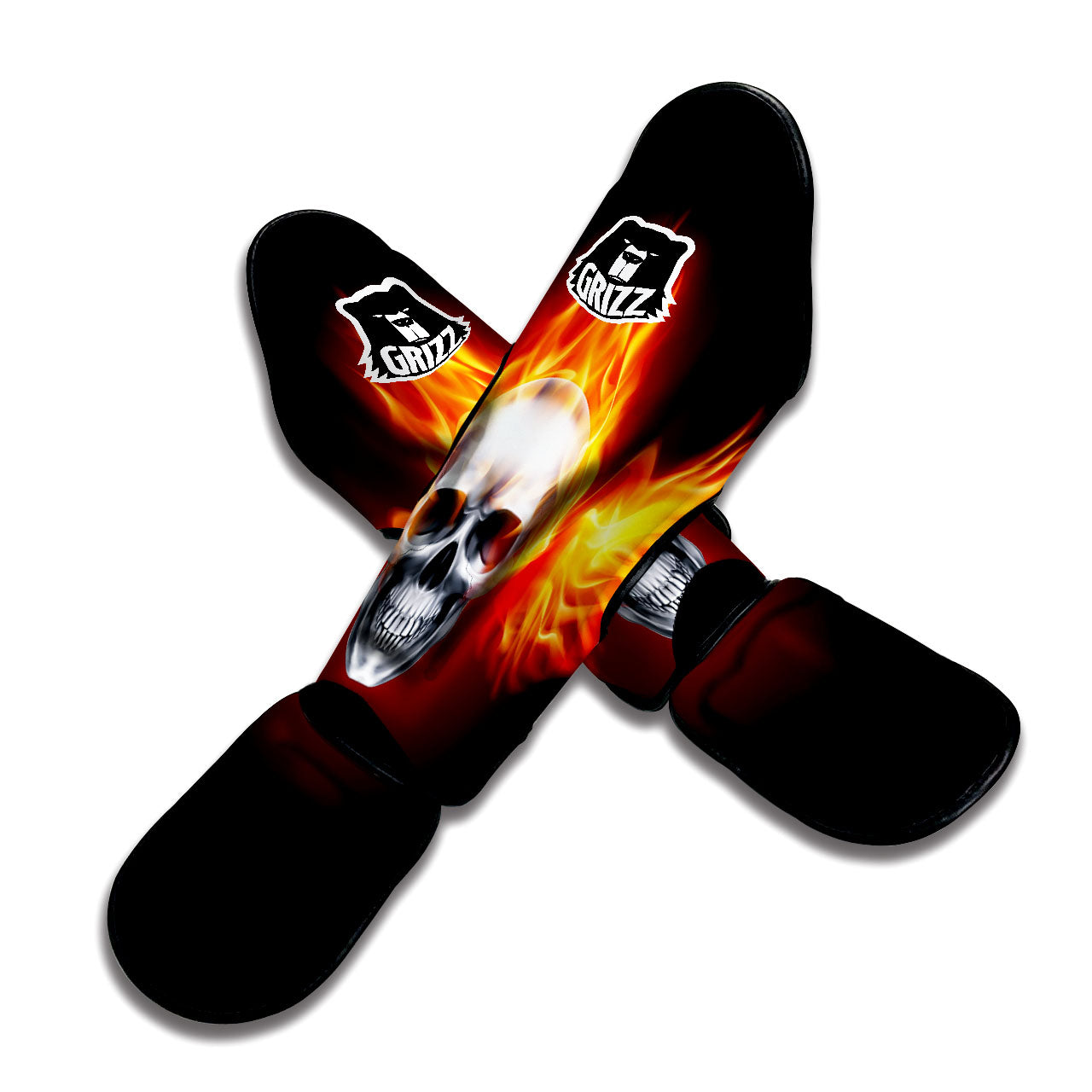 Fire Wings With Flaming Skull Print Muay Thai Shin Guards-grizzshop