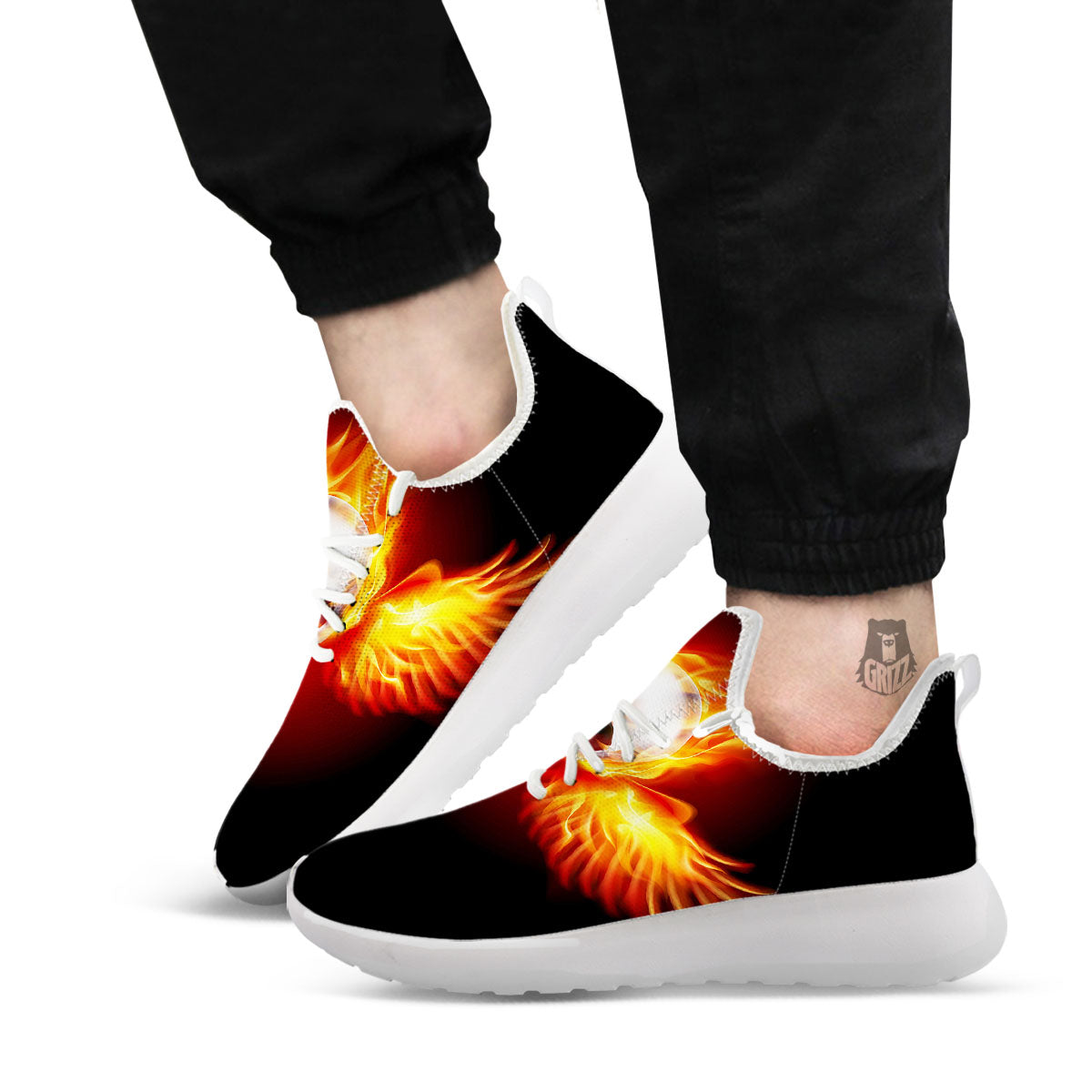 Fire Wings With Flaming Skull Print White Athletic Shoes-grizzshop