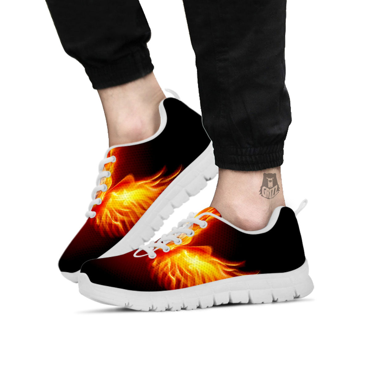 Fire Wings With Flaming Skull Print White Sneaker-grizzshop