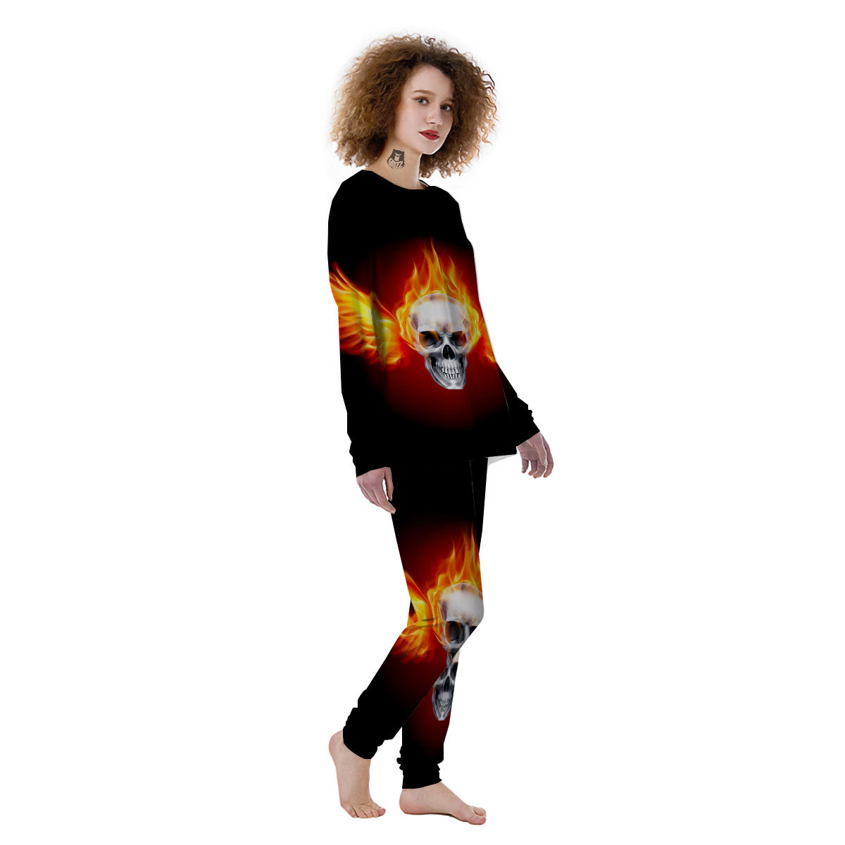 Fire Wings With Flaming Skull Print Women's Pajamas-grizzshop