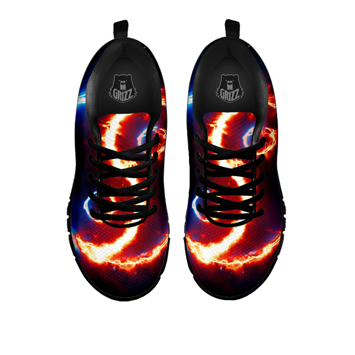 Fire Yin Yang Blue And Red Print Black Sneaker-grizzshop