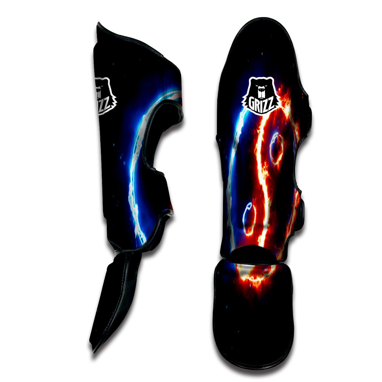 Fire Yin Yang Blue And Red Print Muay Thai Shin Guards-grizzshop