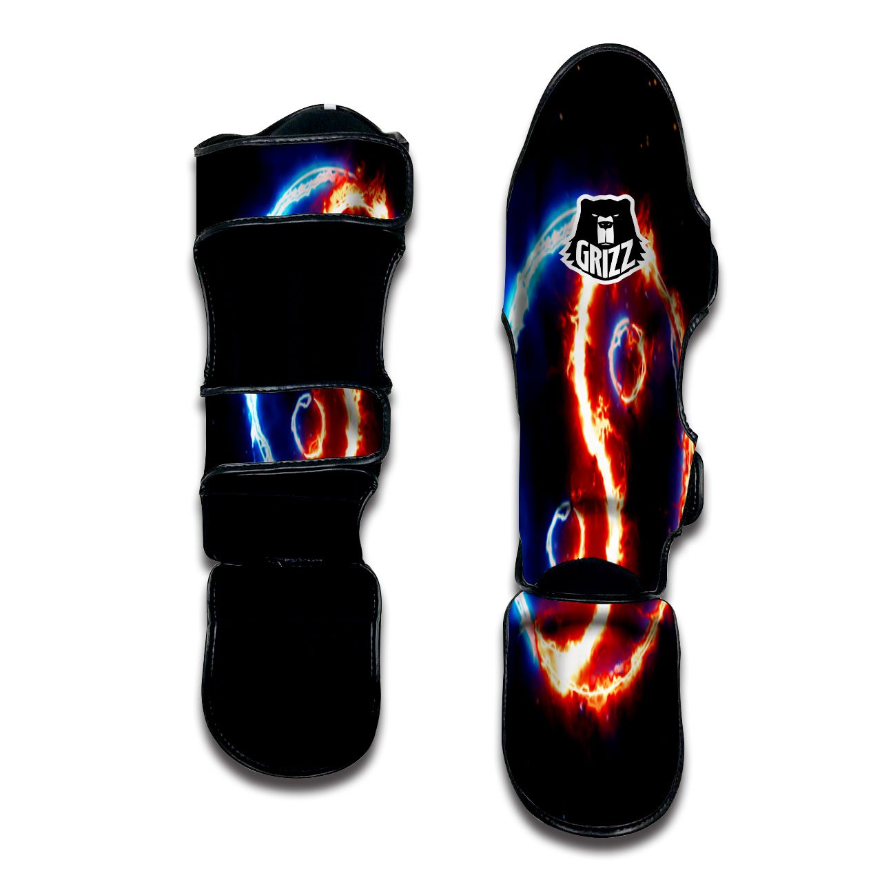 Fire Yin Yang Blue And Red Print Muay Thai Shin Guards-grizzshop