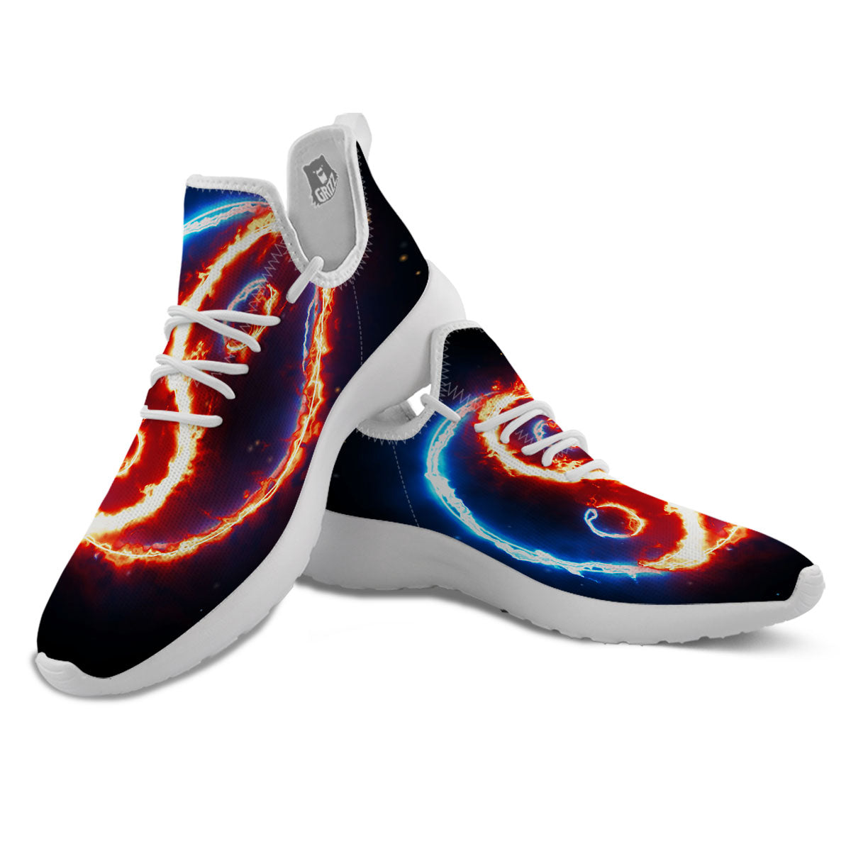 Fire Yin Yang Blue And Red Print White Athletic Shoes-grizzshop