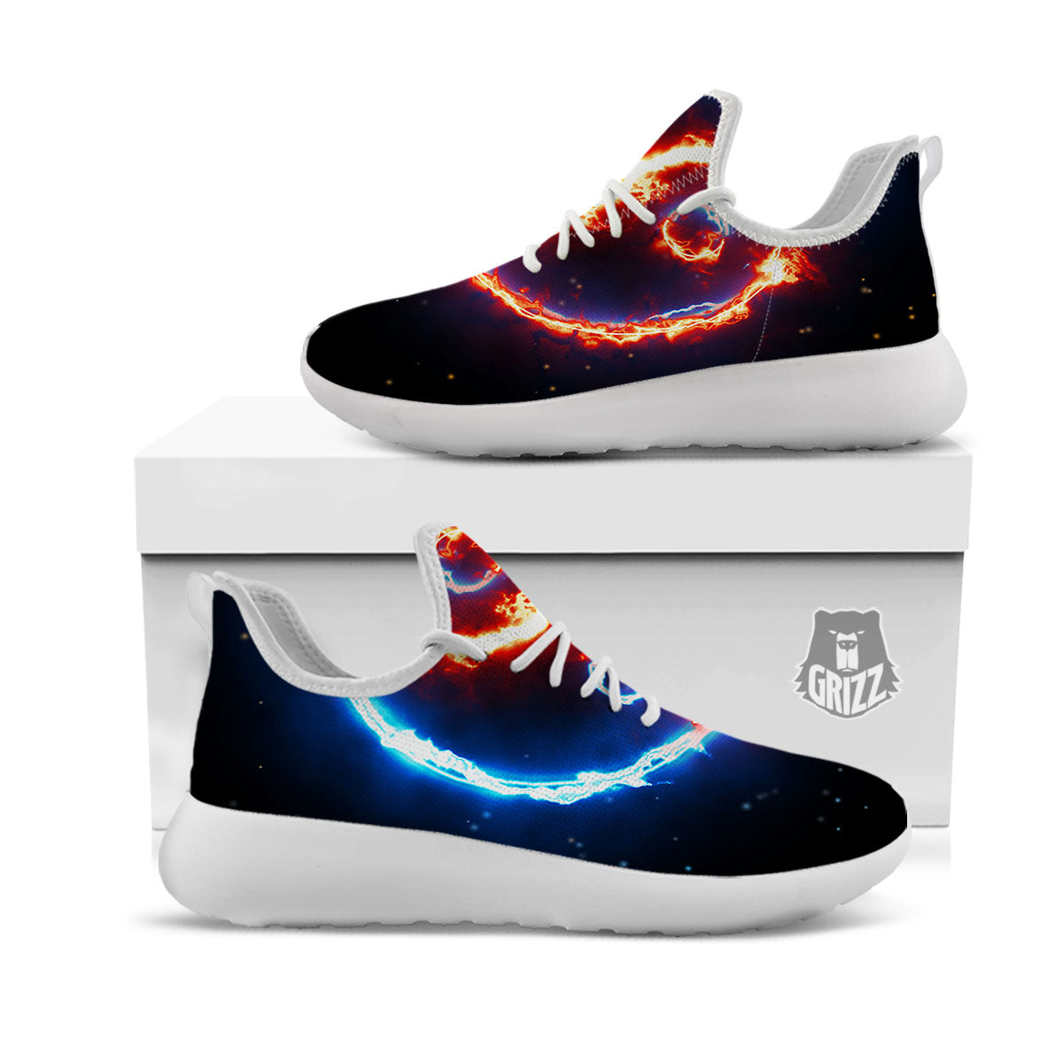 Fire Yin Yang Blue And Red Print White Athletic Shoes-grizzshop