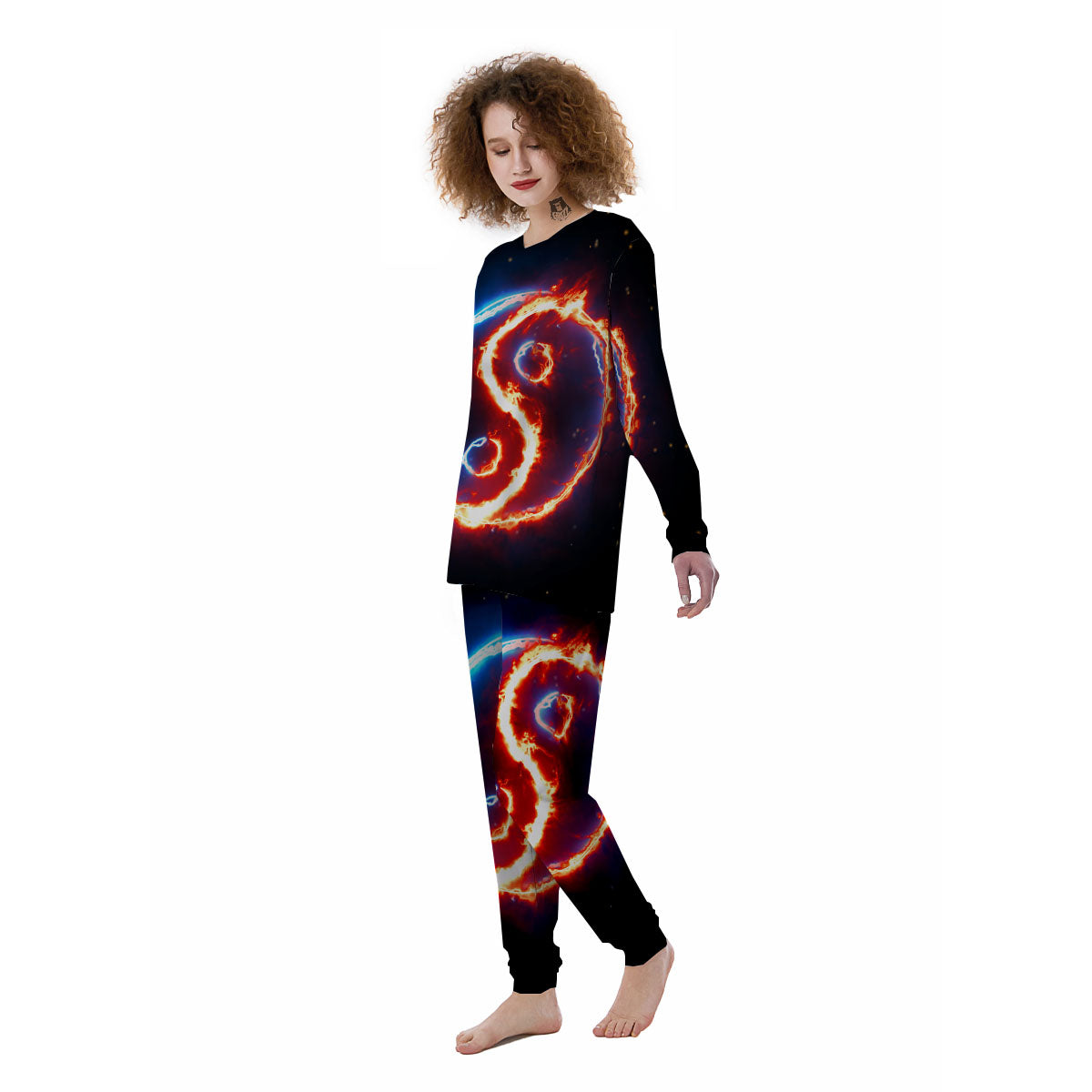 Fire Yin Yang Blue And Red Print Women's Pajamas-grizzshop