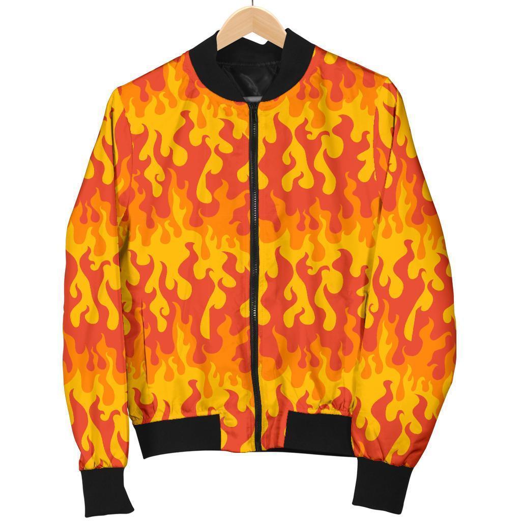 Fire Flame Print Pattern Women Casual Bomber Jacket-grizzshop