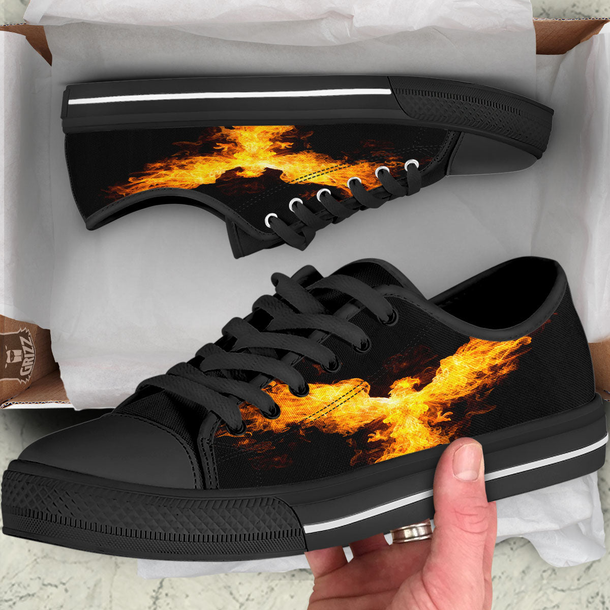 Firebird Phoenix Print Black Low Top Shoes-grizzshop