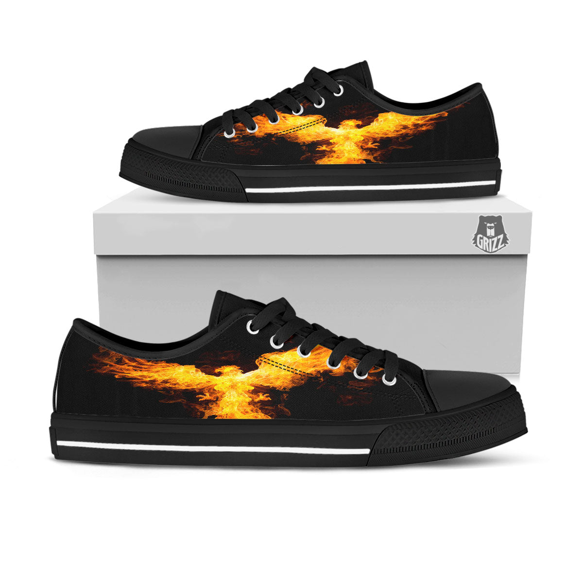 Firebird Phoenix Print Black Low Top Shoes-grizzshop