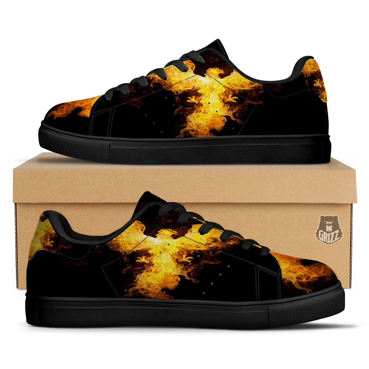 Firebird Phoenix Print Black Low Top Sneakers-grizzshop