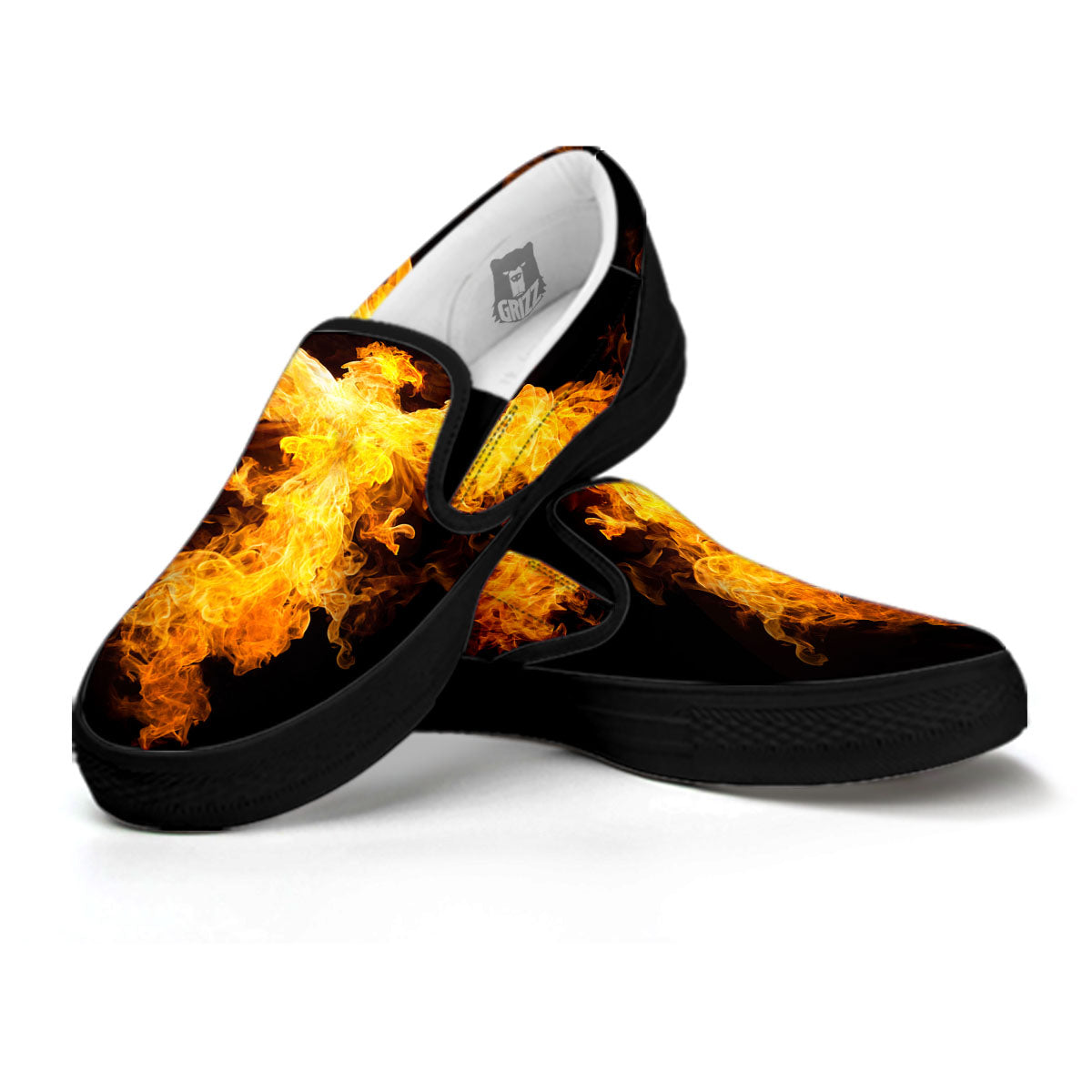 Firebird Phoenix Print Black Slip On Shoes-grizzshop