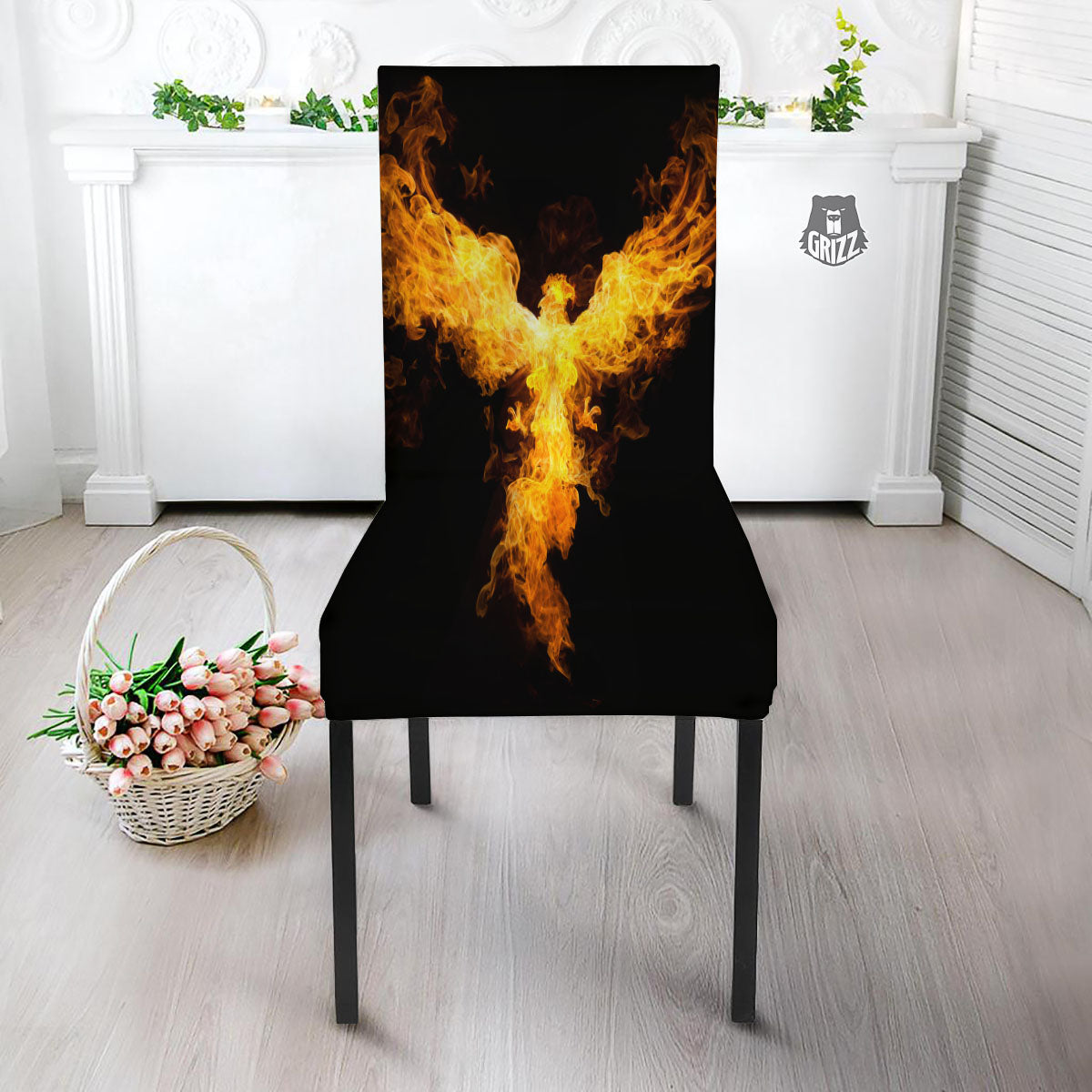 Firebird Phoenix Print Dining Chair Slipcover-grizzshop