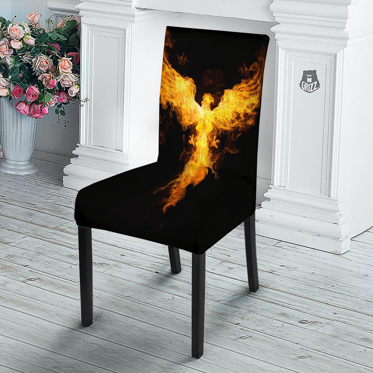 Firebird Phoenix Print Dining Chair Slipcover-grizzshop