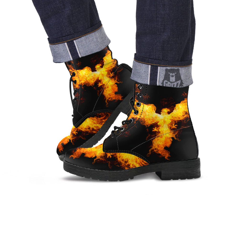 Firebird Phoenix Print Leather Boots-grizzshop