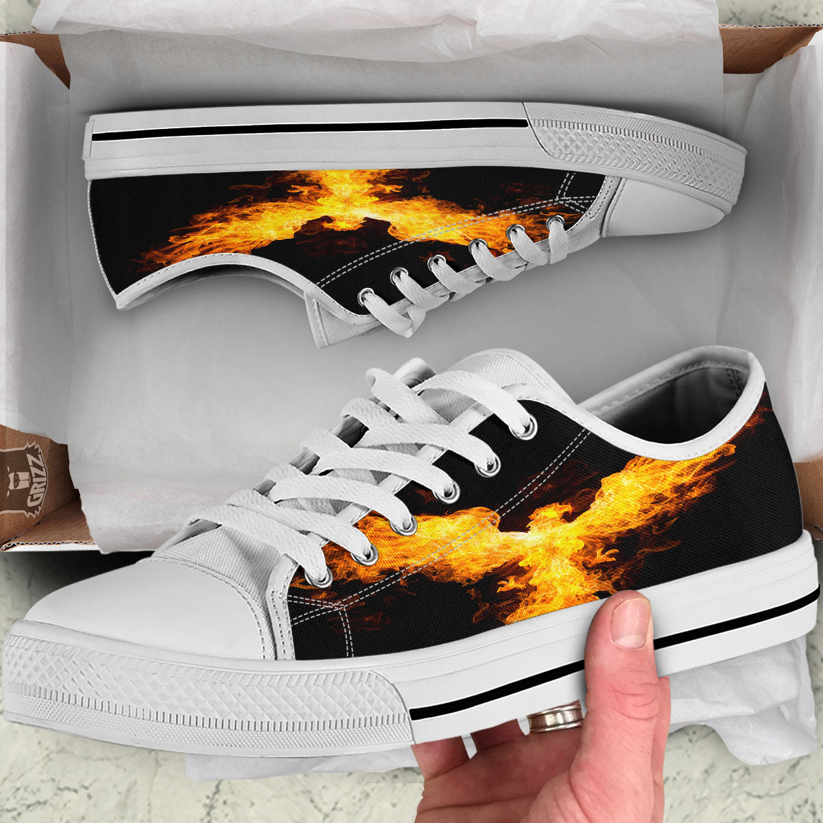 Firebird Phoenix Print White Low Top Shoes-grizzshop