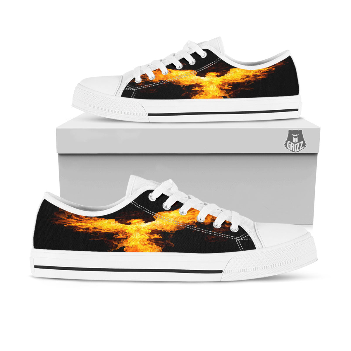 Firebird Phoenix Print White Low Top Shoes-grizzshop