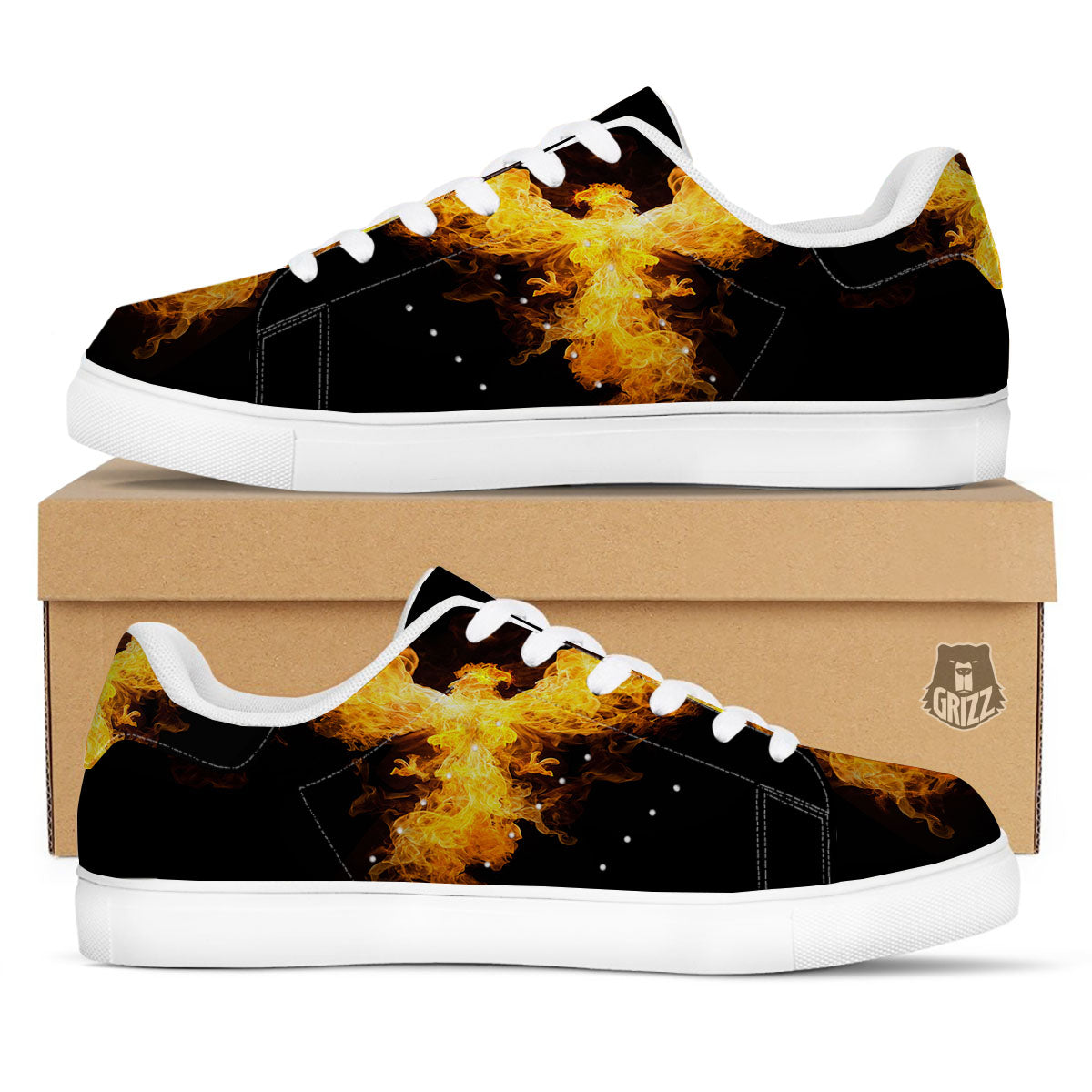 Firebird Phoenix Print White Low Top Sneakers-grizzshop