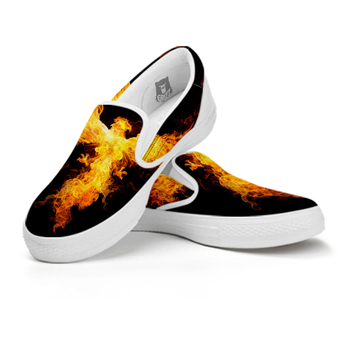 Firebird Phoenix Print White Slip On Shoes-grizzshop