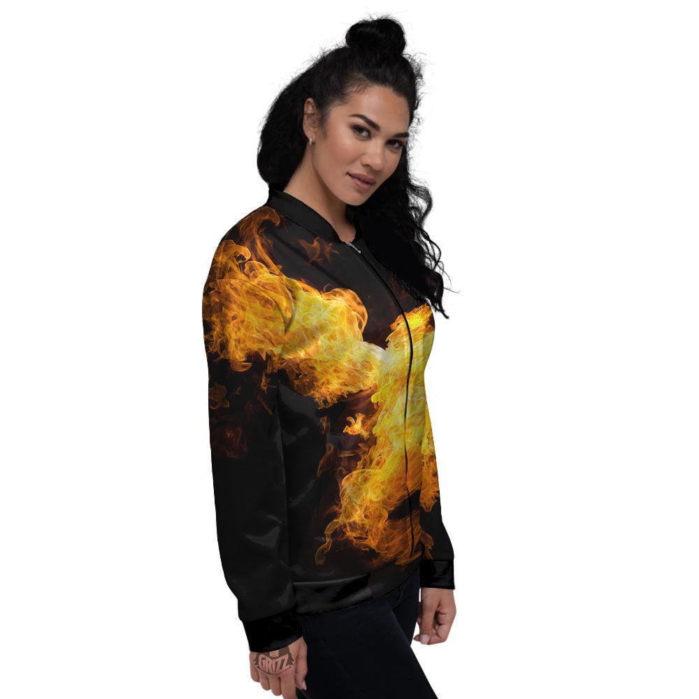 Firebird Phoenix Print Women's Bomber Jacket-grizzshop