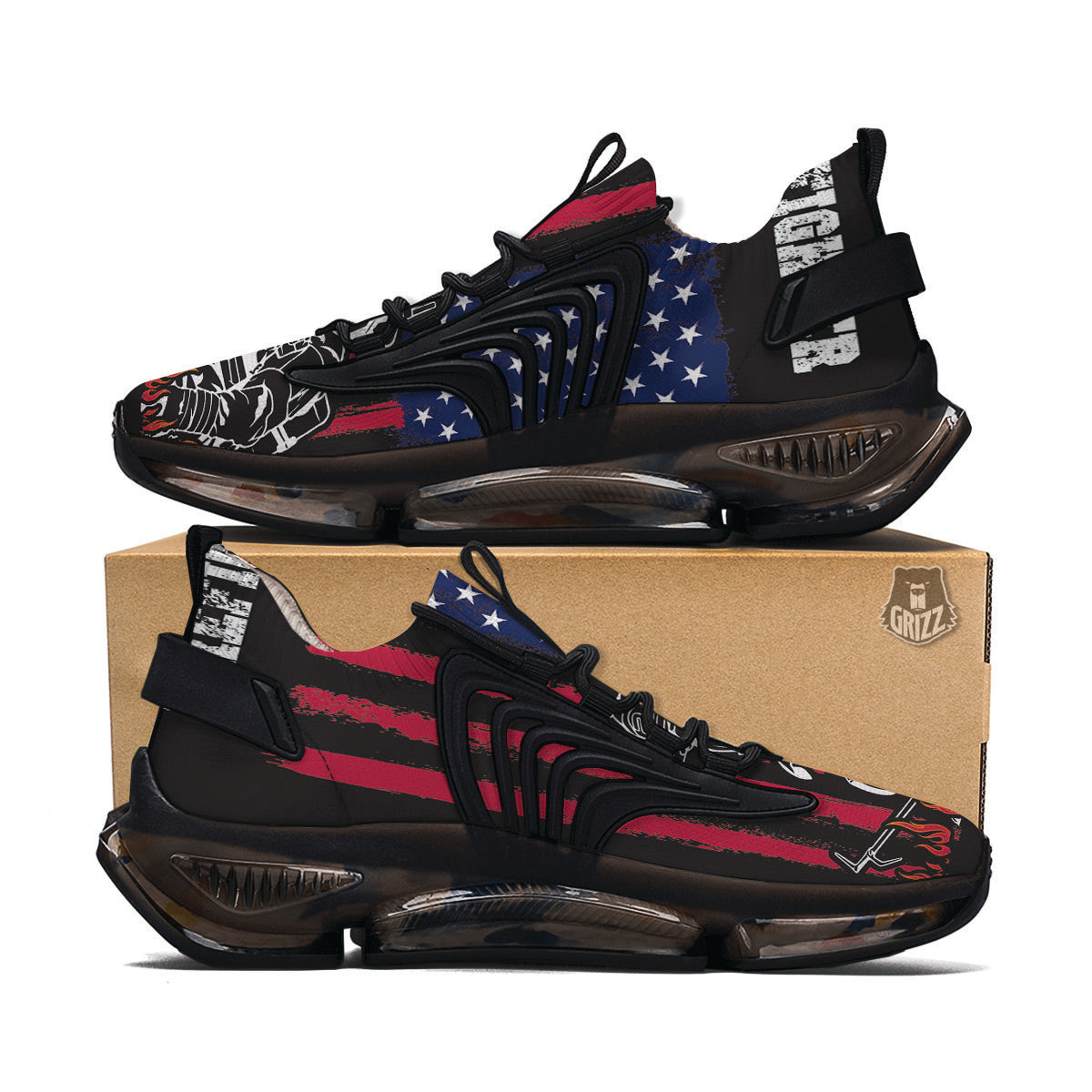 Firefighter Emblem American Print Black Gym Shoes-grizzshop