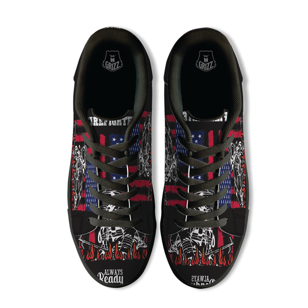 Firefighter Emblem American Print Black Low Top Sneakers-grizzshop